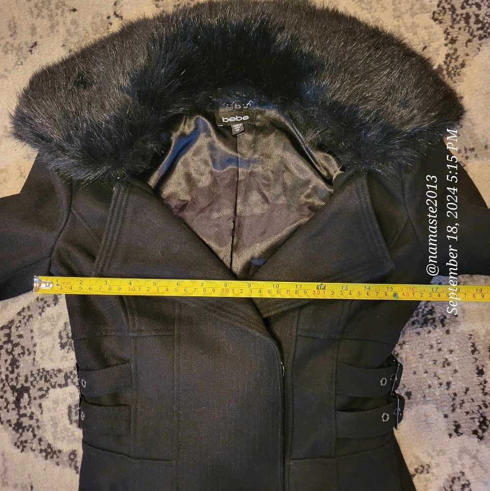 Bebe Wool Blend Jacket Faux Fur Collar Faux Fur Sleeve Cuffs Designer Luxury 62 - Picture 14 of 14